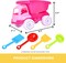 Summer Beach Dump Truck - Sand Toy Set of 5 - Kids Dump Truck - 4 Multicolored Shovels and 1 Pink Sand Truck (5.9" H x 8.2" L x 5.7" W) - Ideal for Sandcastles & Outdoor Adventures